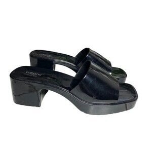 Cabana by Crown & Ivy Black Slip On Block Heel Hyacinth Sandals
